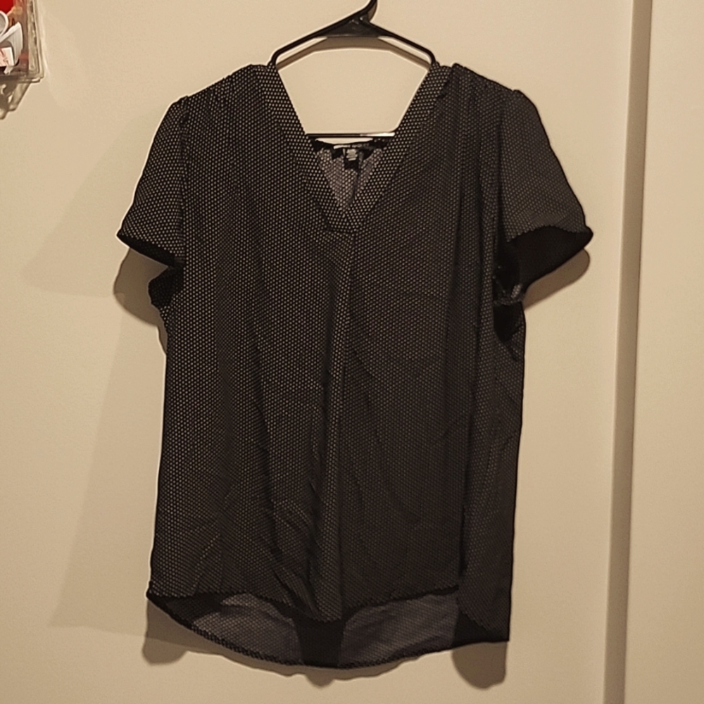Hilary radley brand and size large, black polka dot blouse.